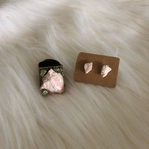 Petalite & Pyrite Ring And Earrings Set